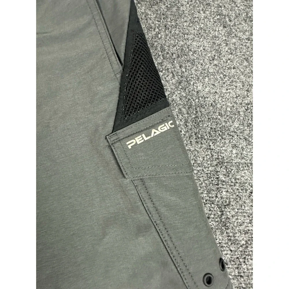 Pelagic Board Shorts Mens 30 Gray Black FX90 Tactical Fishing Pockets Stretch